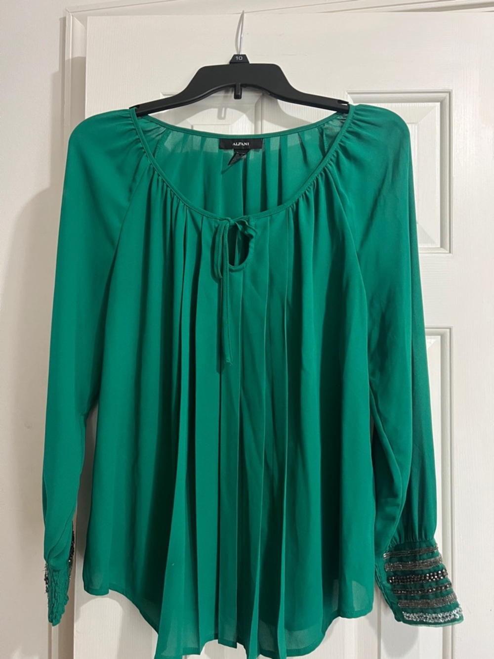 Alfani Women's Emerald Green Pleated Tie-Neck Blouse